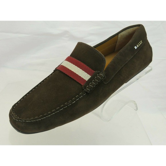 BALLY PEARCE COFFEE BROWN SUEDE WEB LOGO DRIVE LOAFERS US 10 EEE 43 ITALY main image 5
